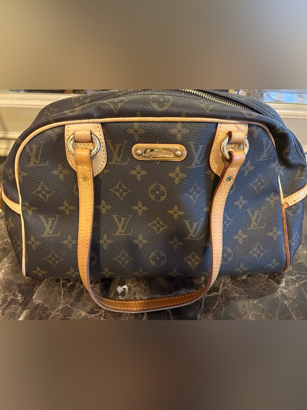 Louis Vuitton Monogram Canvas Shoulder Bag - Brown with Tan Trim